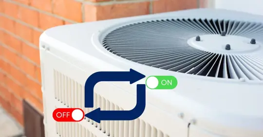 Outdoor AC unit closeup with cycling symbol